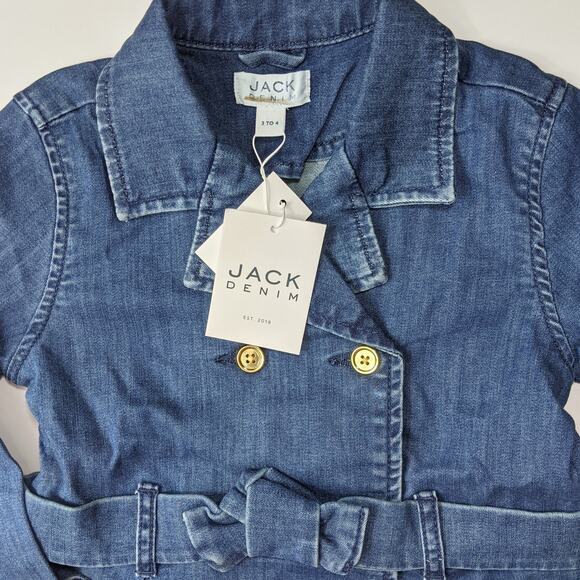Janie and Jack 3 to 4 girl toddler kid denim jean jacket peacoat belt bow fall - Picture 2 of 3